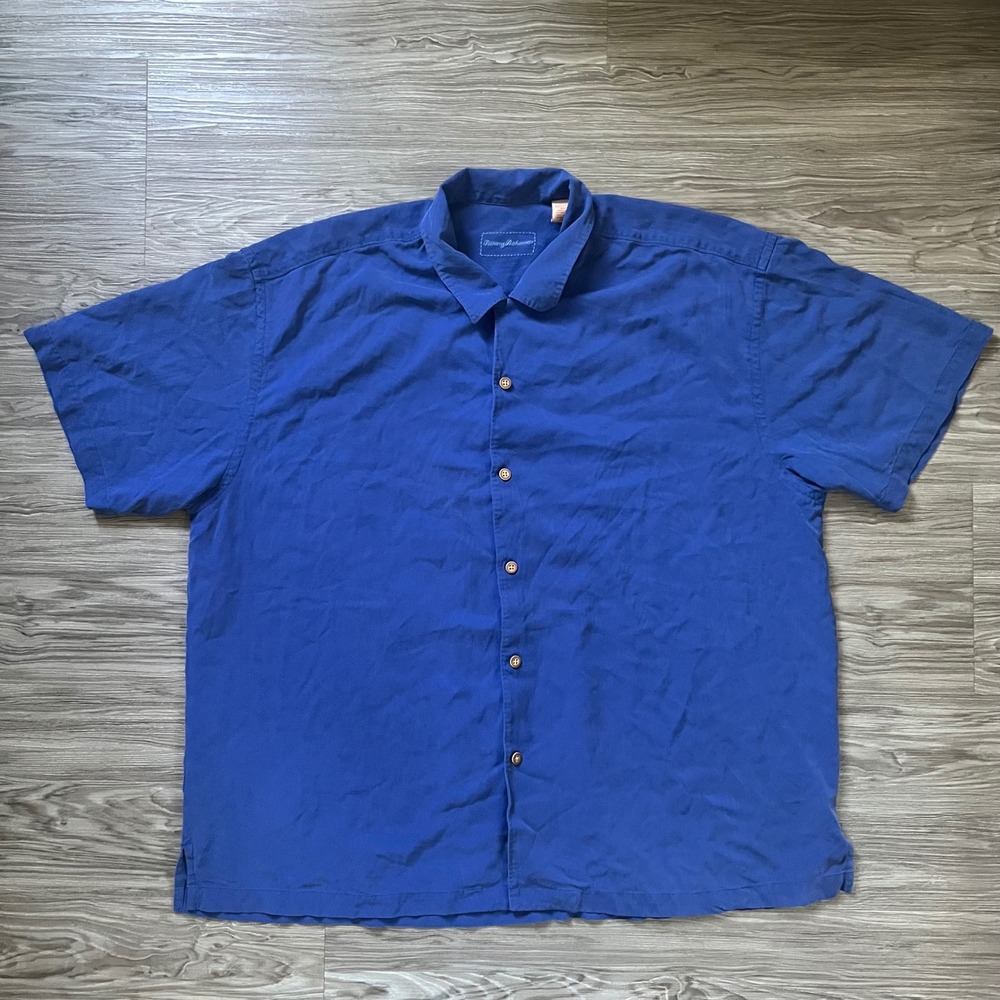 Tommy Bahama Mens XXL Blue Silk Hawaii Map Embroidered Camp Shirt 141-T33009